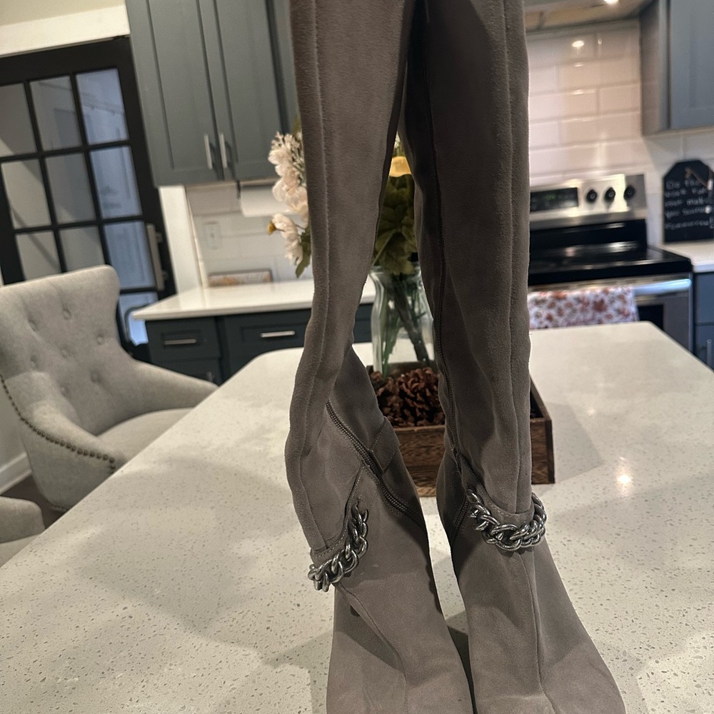 BCBG Gray Winter & Rain Boots with Chain Detail